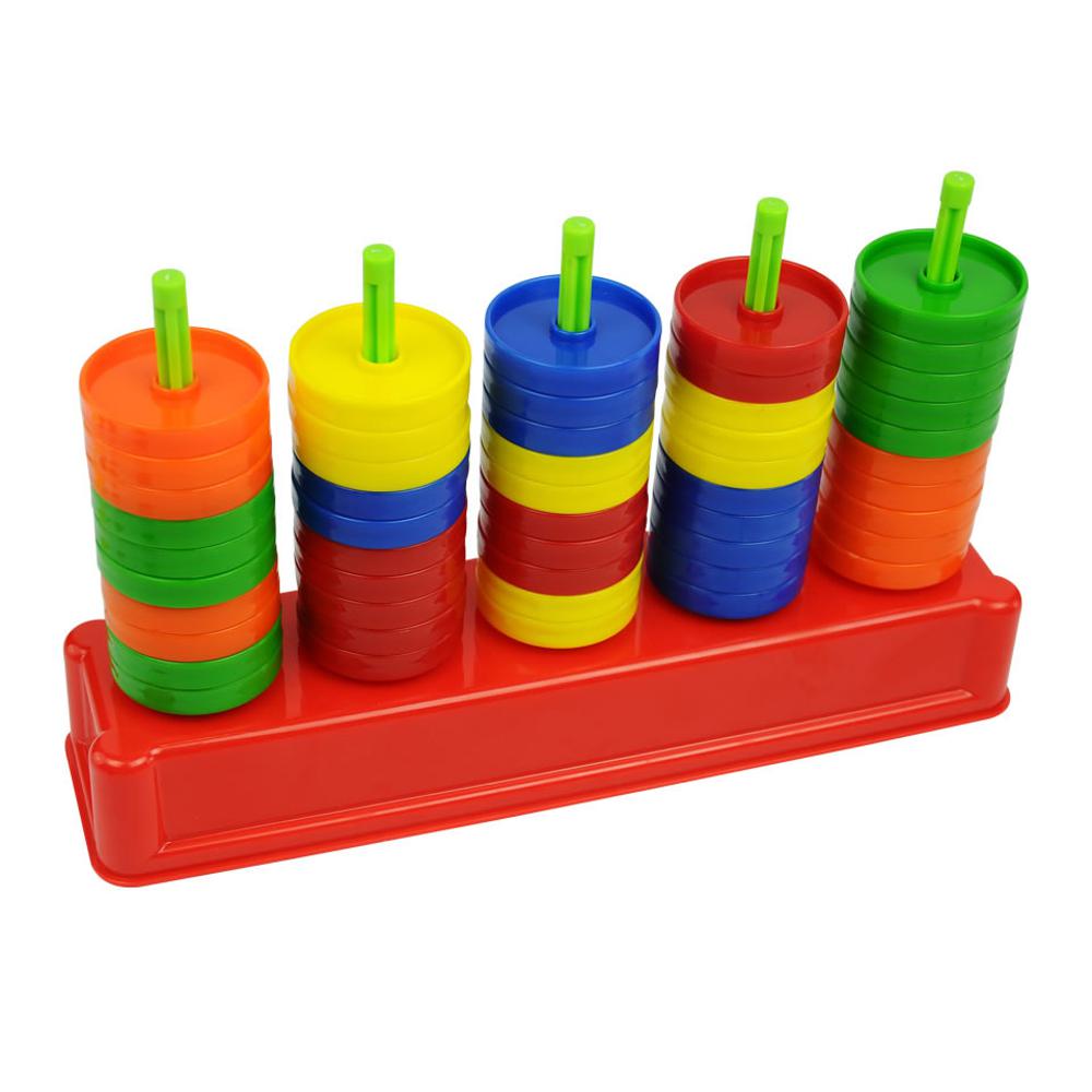 Abaque de tri 30 cm - Socle 5 tiges + 50 anneaux colorés 5 cm