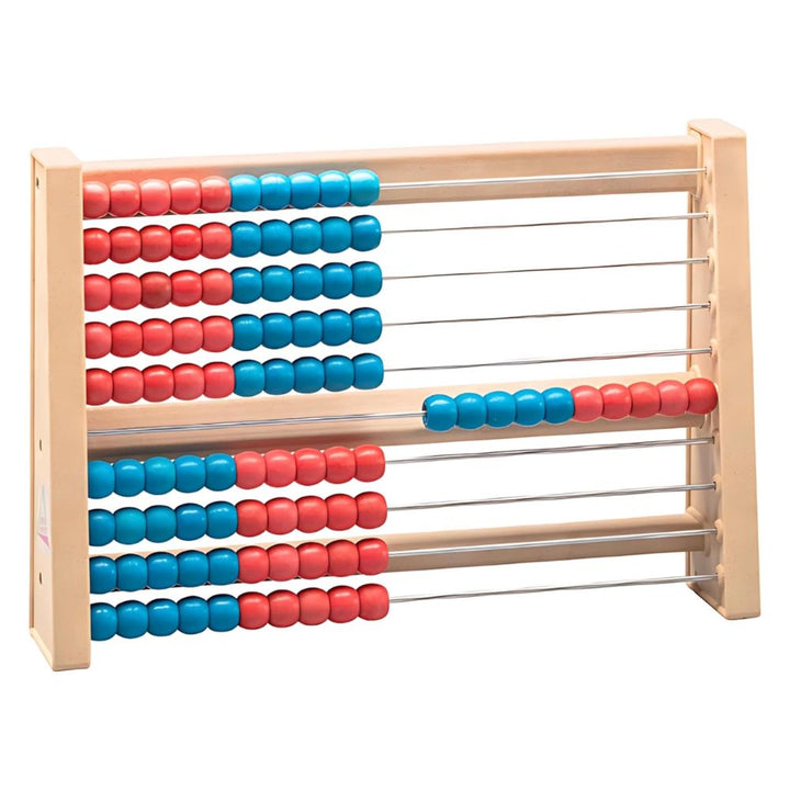 Boulier 100 perles Rouge/Bleu, 2 couleurs par ligne, en Re-Wood