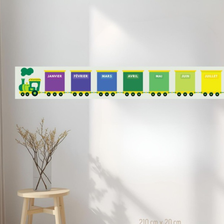 Train des mois - Poster Indéchirable - Couleurs - 1 - Eveil Montessori Maroc