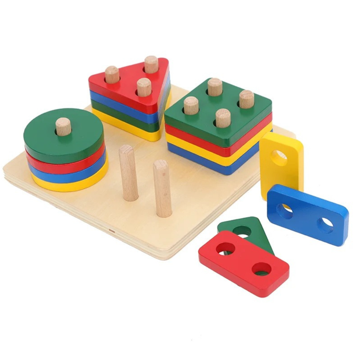 Géoformes - Jeu d'empilage de 4 formes géométrique sur tiges