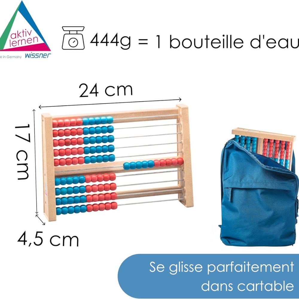 Boulier 100 perles Rouge/Bleu, 2 couleurs par ligne, en Re-Wood