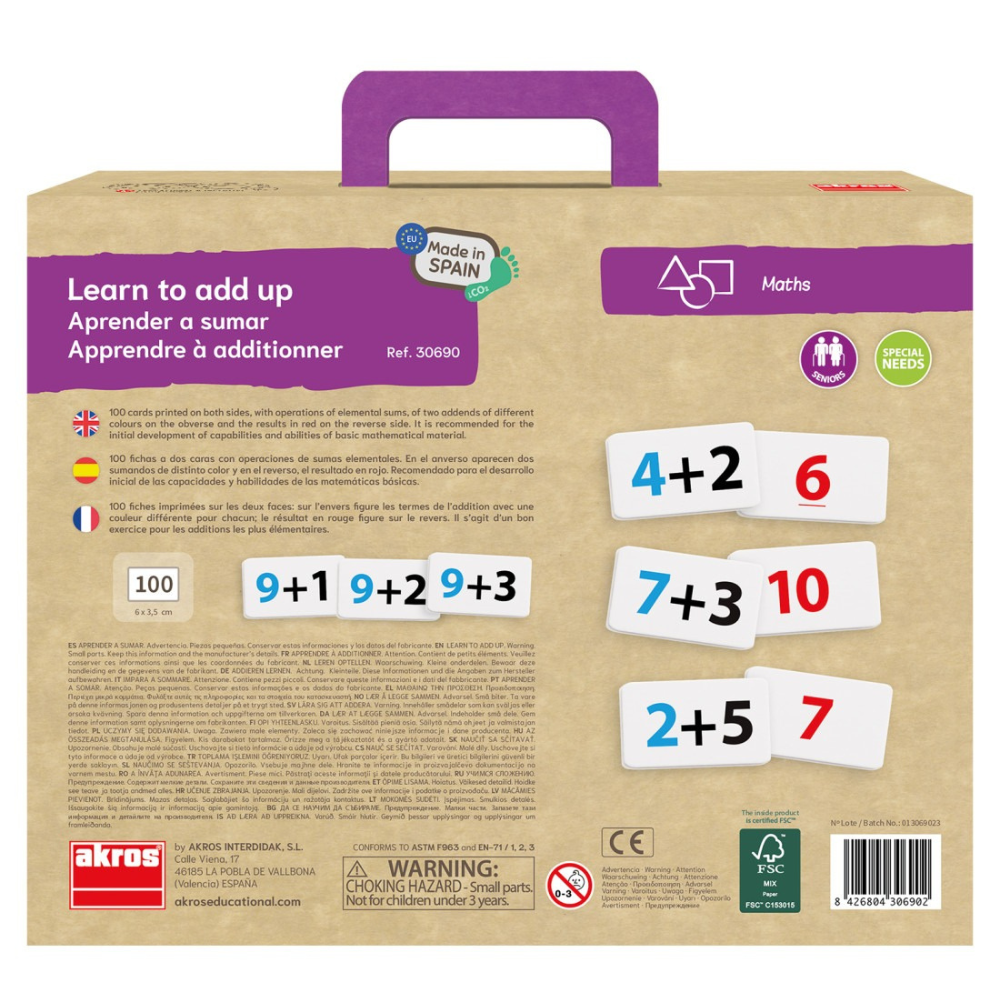 Apprendre à additionner – Jeu éducatif de mathématiques – 100 cartes auto-correctives - 2 - Eveil Montessori Maroc