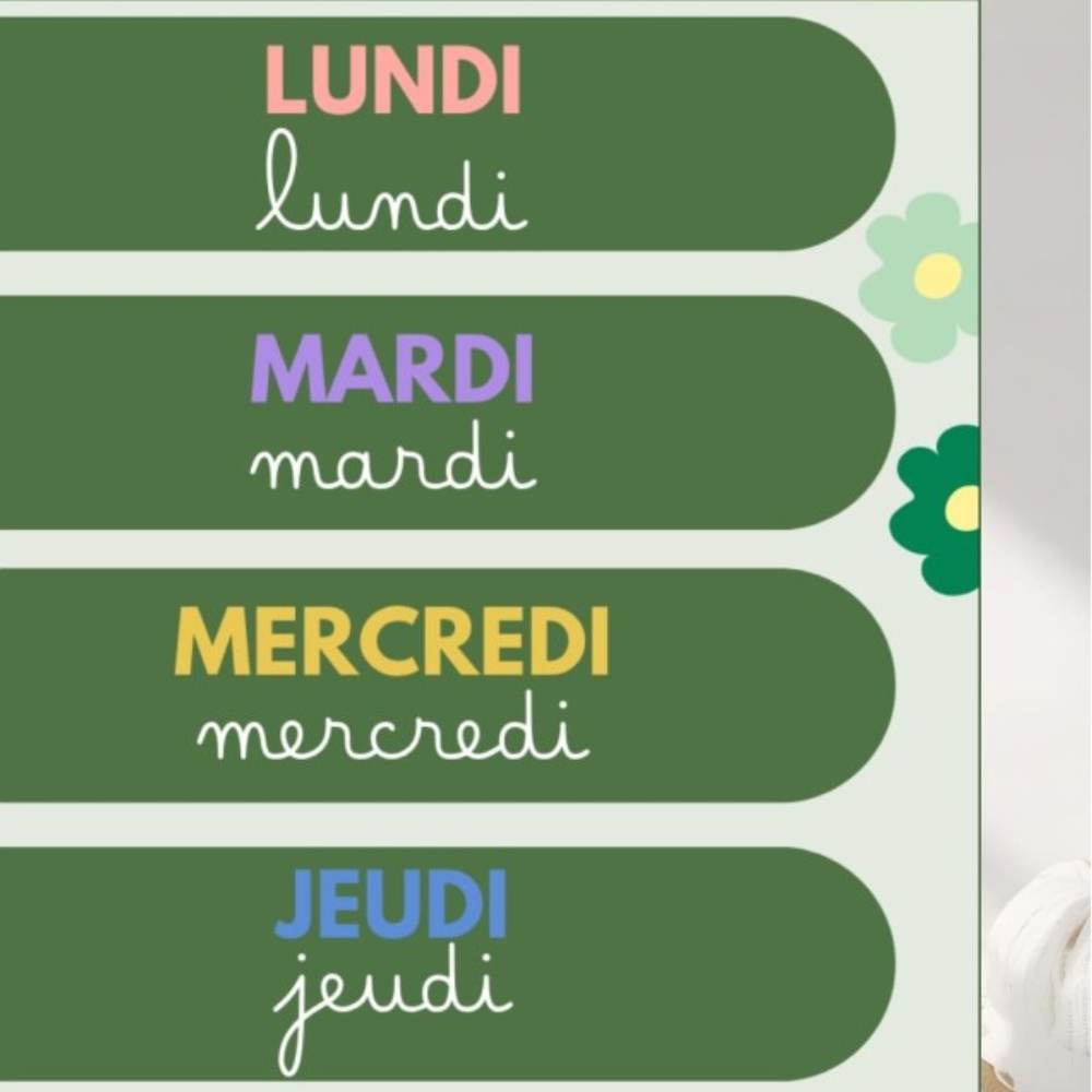 Les jours de la semaine - Poster Indéchirable - vert