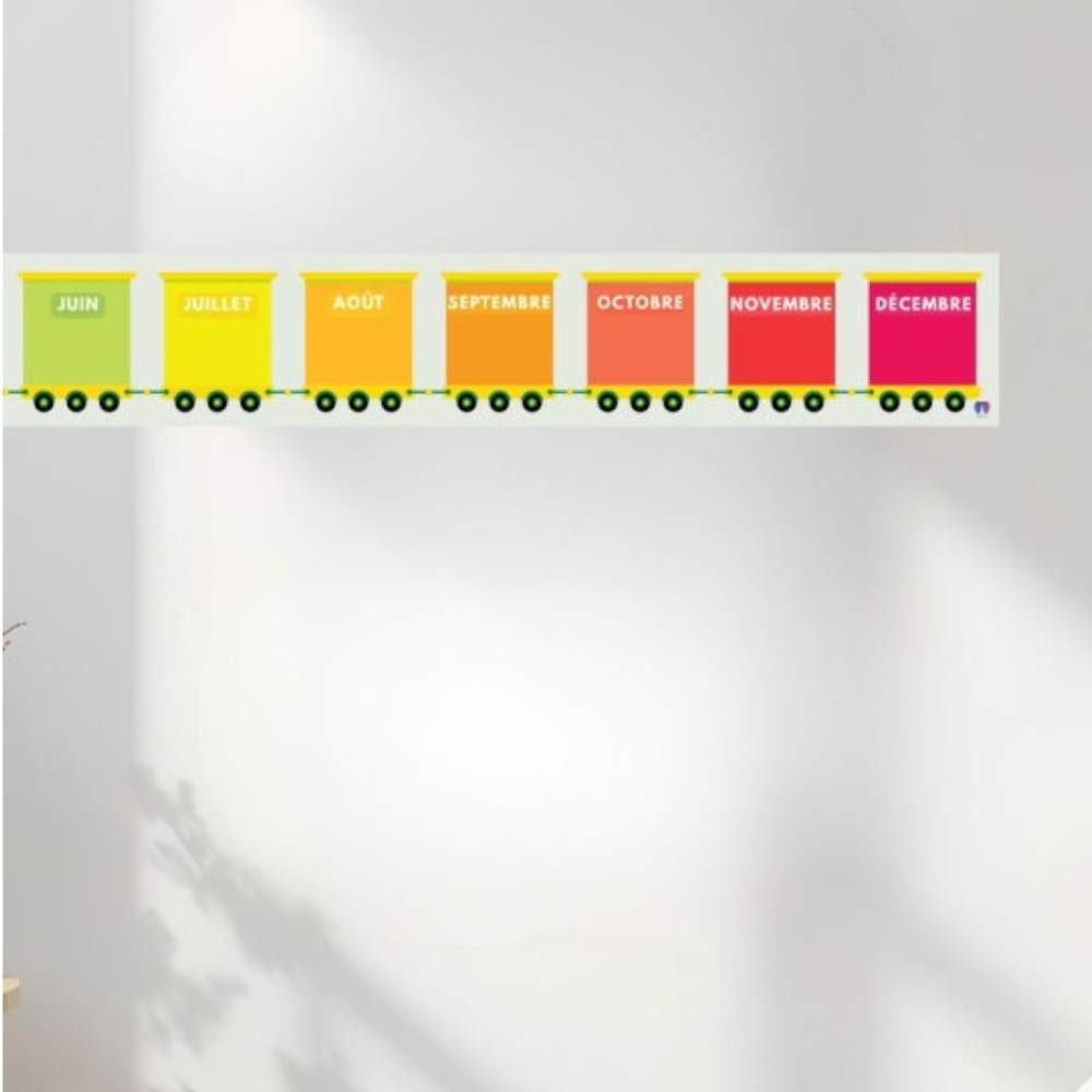 Train des mois - Poster Indéchirable - Couleurs - 2 - Eveil Montessori Maroc