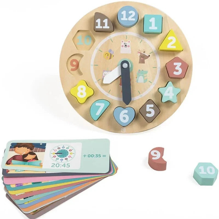 Horloge en bois avec cartes pour apprendre l'heure - 1 - Eveil Montessori Maroc