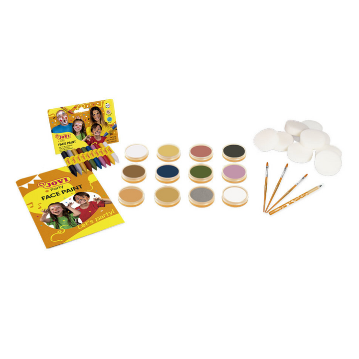 Pack de maquillage scolaire 6 flacons 8ml couleurs assorties + crayon cosmétique + 8 éponges + 3 pinceaux + brochure