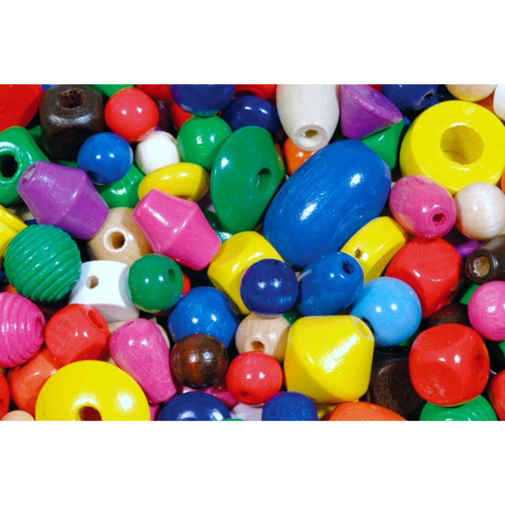 Sachet de 500g de perles en bois - 10 formes / 6 Couleurs - 12/16/20/25 mm