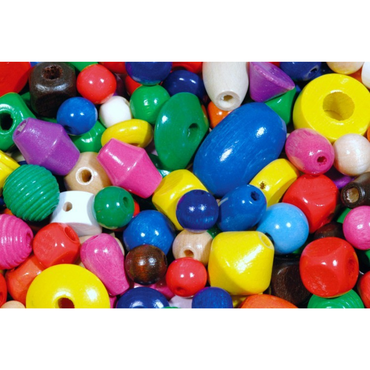Sachet de 500g de perles en bois - 10 formes / 6 Couleurs - 12/16/20/25 mm