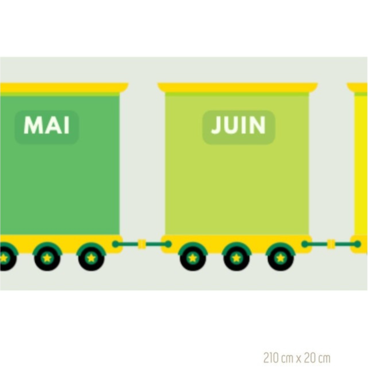Train des mois - Poster Indéchirable - Couleurs - 3 - Eveil Montessori Maroc