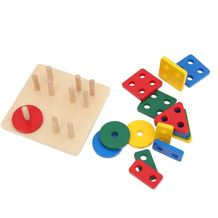 Géoformes - Jeu d'empilage de 4 formes géométrique sur tiges