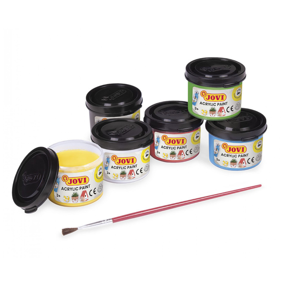 Peinture acrylique set 6 pots 35ml couleurs assorties + 1 pinceau
