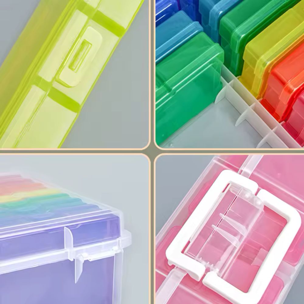 Mallette de rangement avec 16 boites colorés, pour la classe ou pour les photos