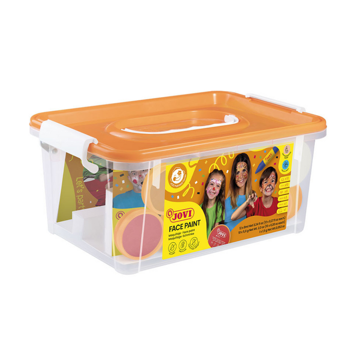 Pack de maquillage scolaire 6 flacons 8ml couleurs assorties + crayon cosmétique + 8 éponges + 3 pinceaux + brochure