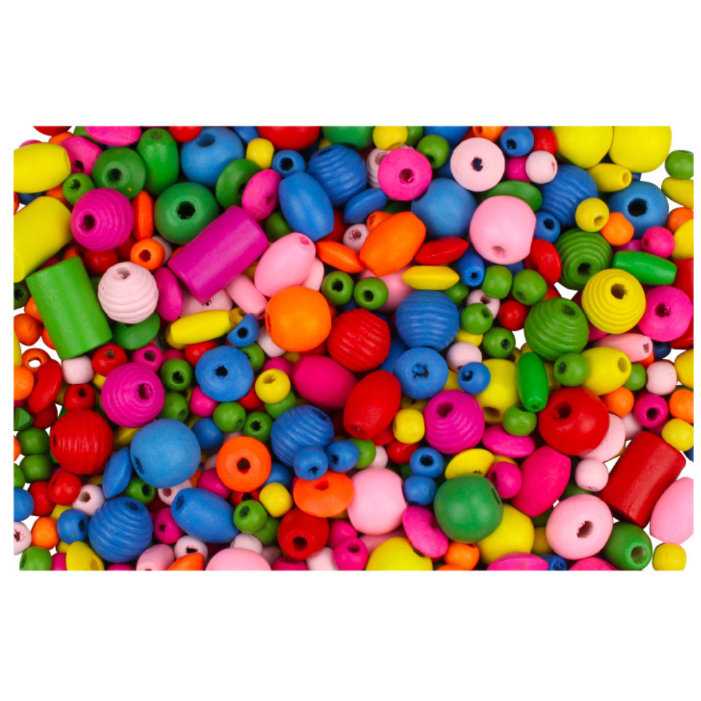 Sachet de 500g de perles en bois - 10 formes / 6 Couleurs - 12/16/20/25 mm