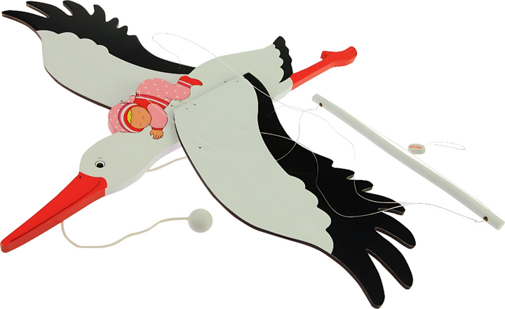 Mobile en bois à suspendre Cigogne avec bébé |EVEIL MONTESSORI