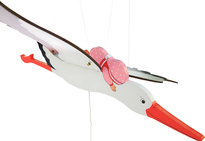 Mobile en bois à suspendre Cigogne avec bébé |EVEIL MONTESSORI