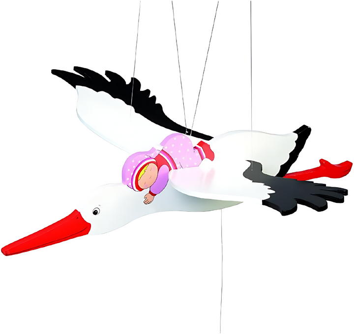 Mobile en bois à suspendre Cigogne avec bébé |EVEIL MONTESSORI