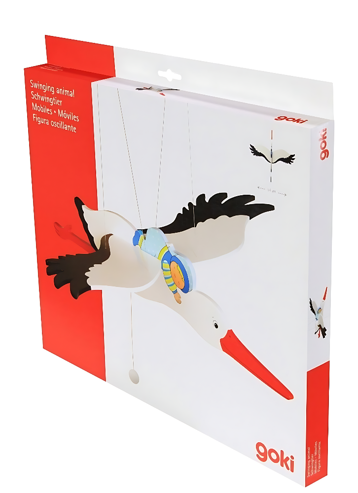 Mobile en bois à suspendre Cigogne avec bébé |EVEIL MONTESSORI