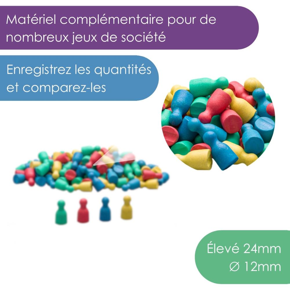 100 Pions en 4 couleurs en bois