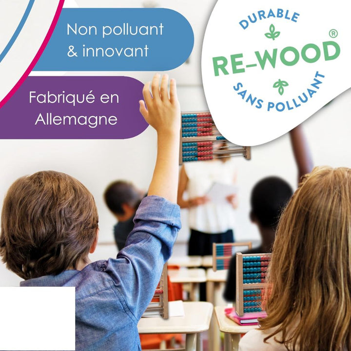 Boulier 100 perles Rouge/Bleu, 2 couleurs par ligne, en Re-Wood