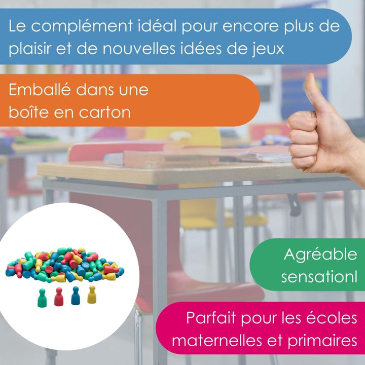 100 Pions en 4 couleurs en bois