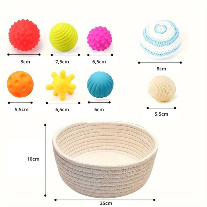 Panier de 8 balles sensorielles Montessori multi-textures