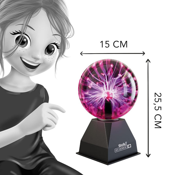 Boule plasma Buki 15 cm en fonctionnement avec éclairs lumineux