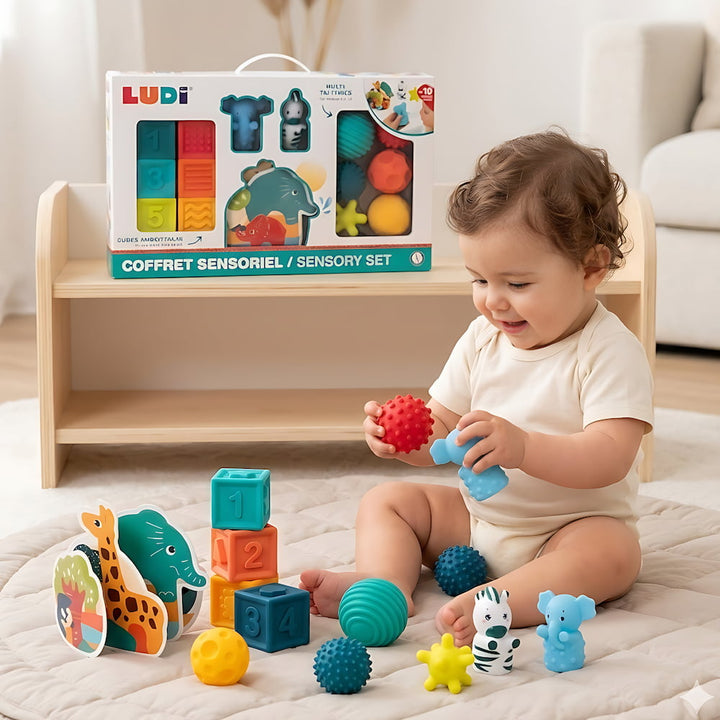 Coffret cadeau bébé jungle avec animaux colorés et jouets éducatifs | EVEIL MONTESSORI
