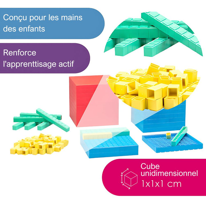 Cubes base 10 encastrables en couleurs
