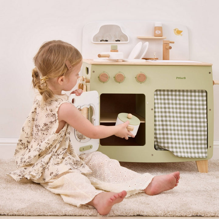 Cuisine vert pastel en bois avec accessoires | EVEIL MONTESSORI
