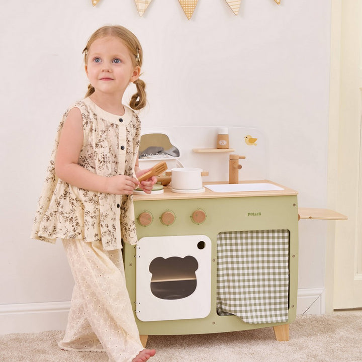 Cuisine vert pastel en bois avec accessoires | EVEIL MONTESSORI