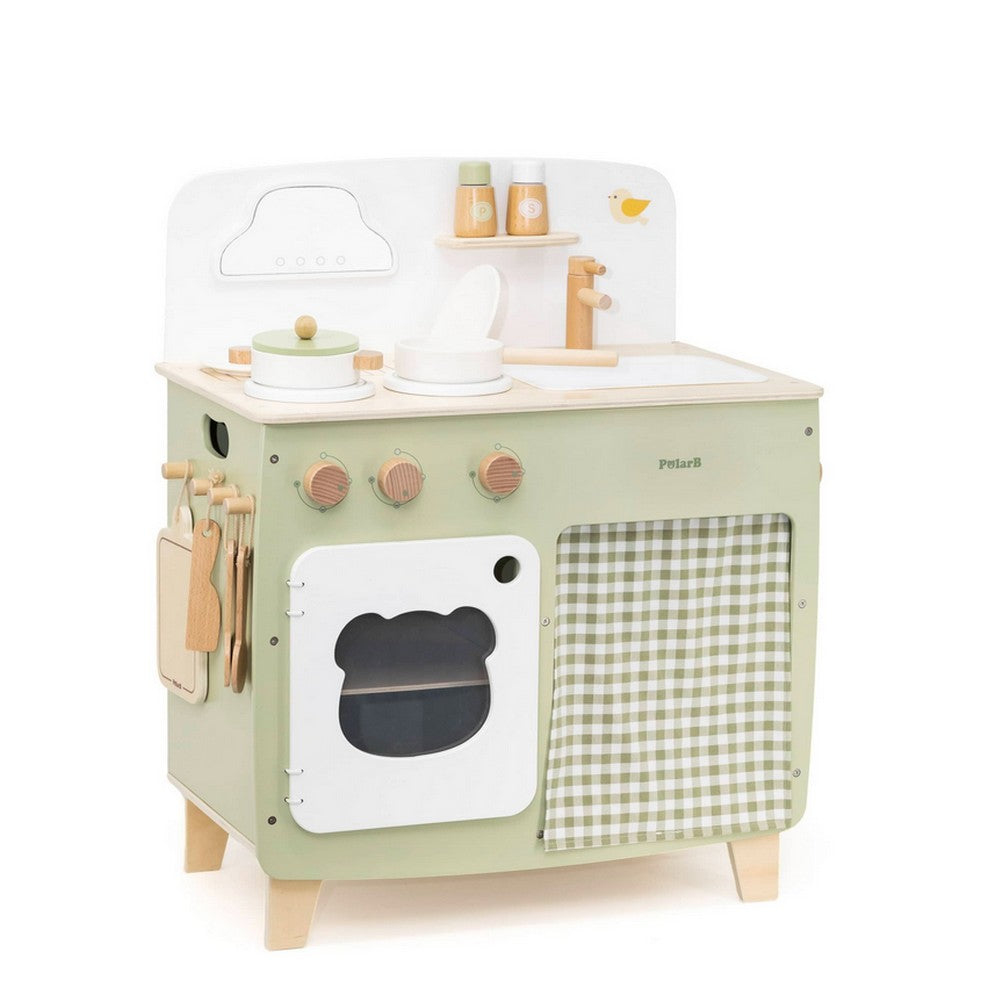Cuisine vert pastel en bois avec accessoires | EVEIL MONTESSORI