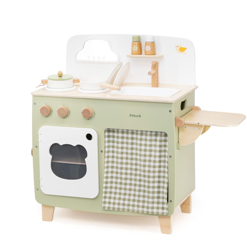 Cuisine vert pastel en bois avec accessoires | EVEIL MONTESSORI