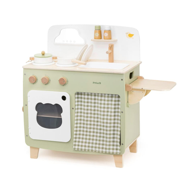 Cuisine vert pastel en bois avec accessoires | EVEIL MONTESSORI