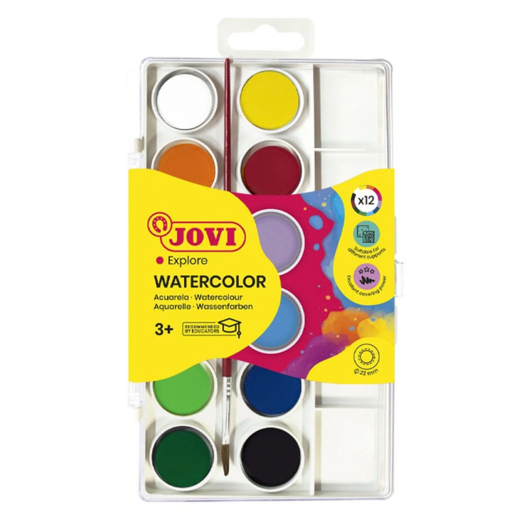 AQUARELLES Étui 12 pastilles 22 mm couleurs assorties + pinceau - 4 - Eveil Montessori Maroc