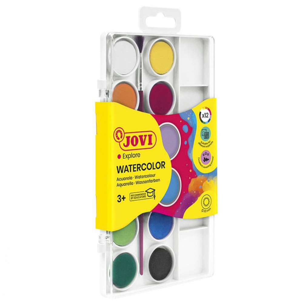 AQUARELLES Étui 12 pastilles 22 mm couleurs assorties + pinceau - 1 - Eveil Montessori Maroc