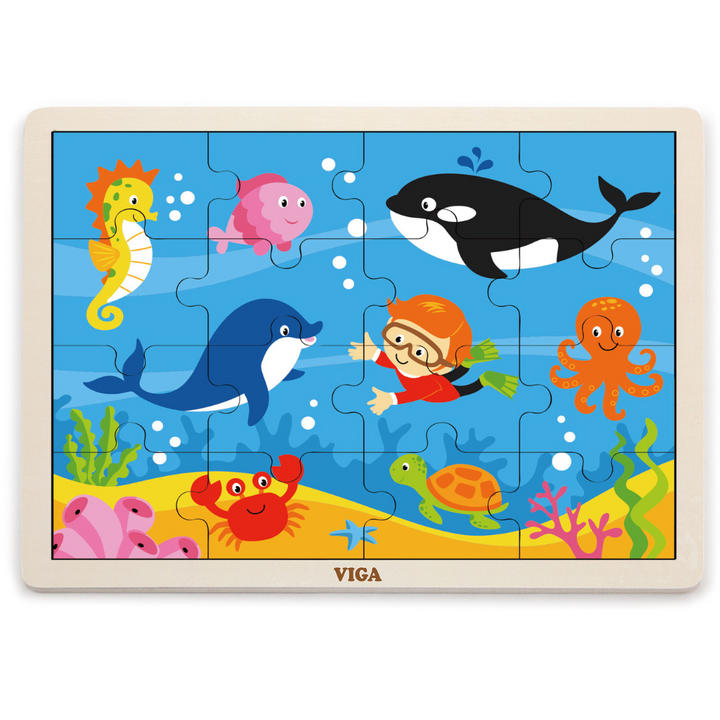 Boite De Rangement + 12 Puzzles En Bois De 16 Pièces