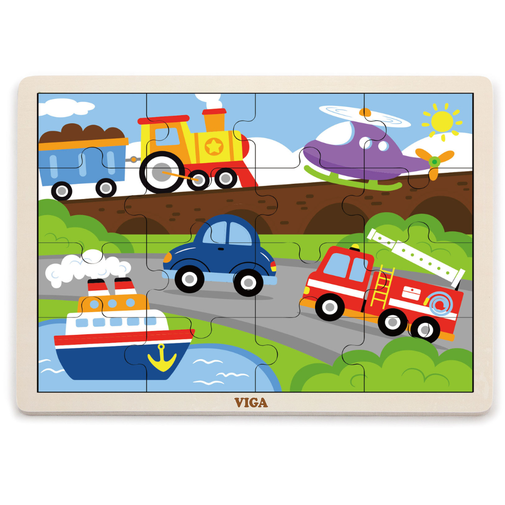 Boite De Rangement + 12 Puzzles En Bois De 16 Pièces