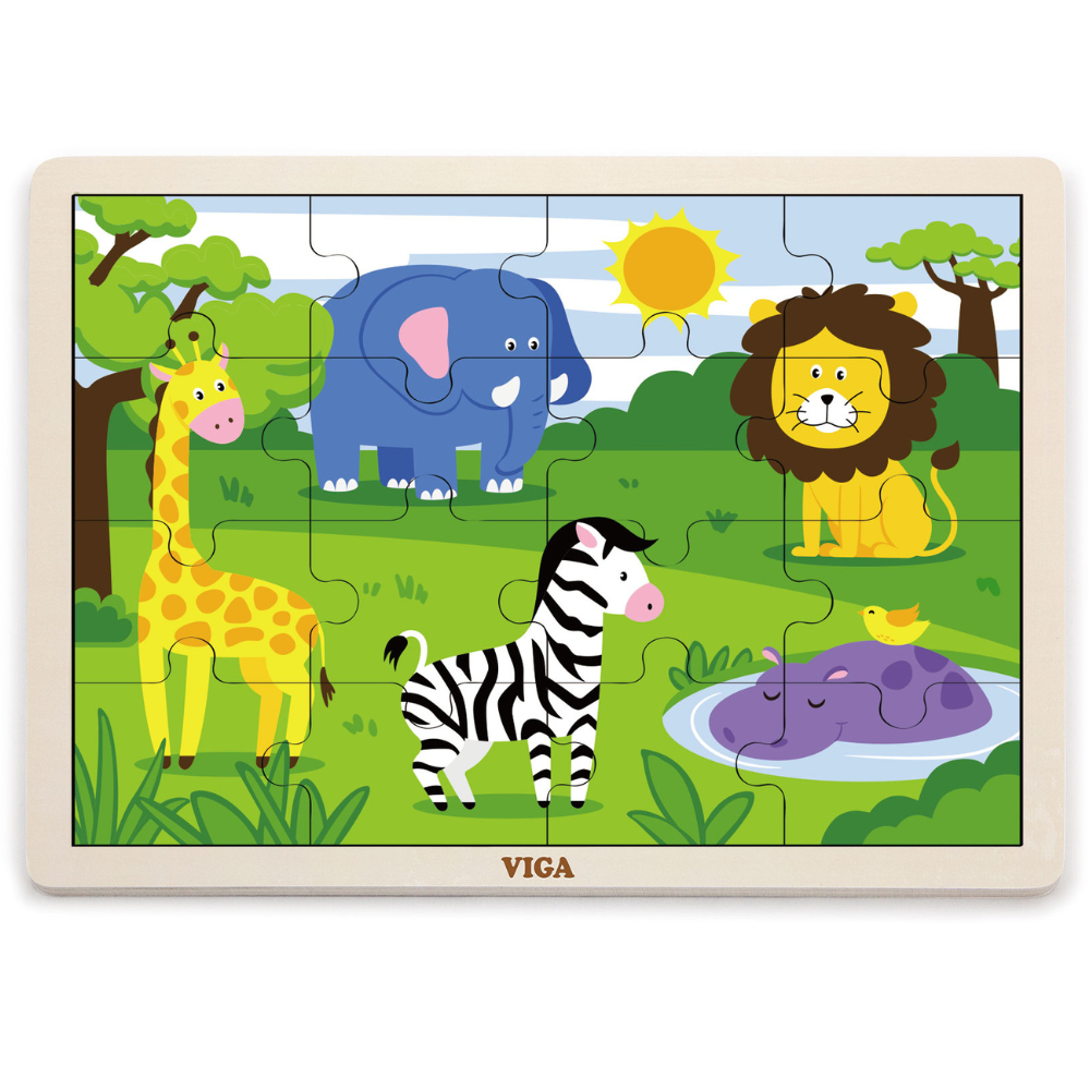 Boite De Rangement + 12 Puzzles En Bois De 16 Pièces