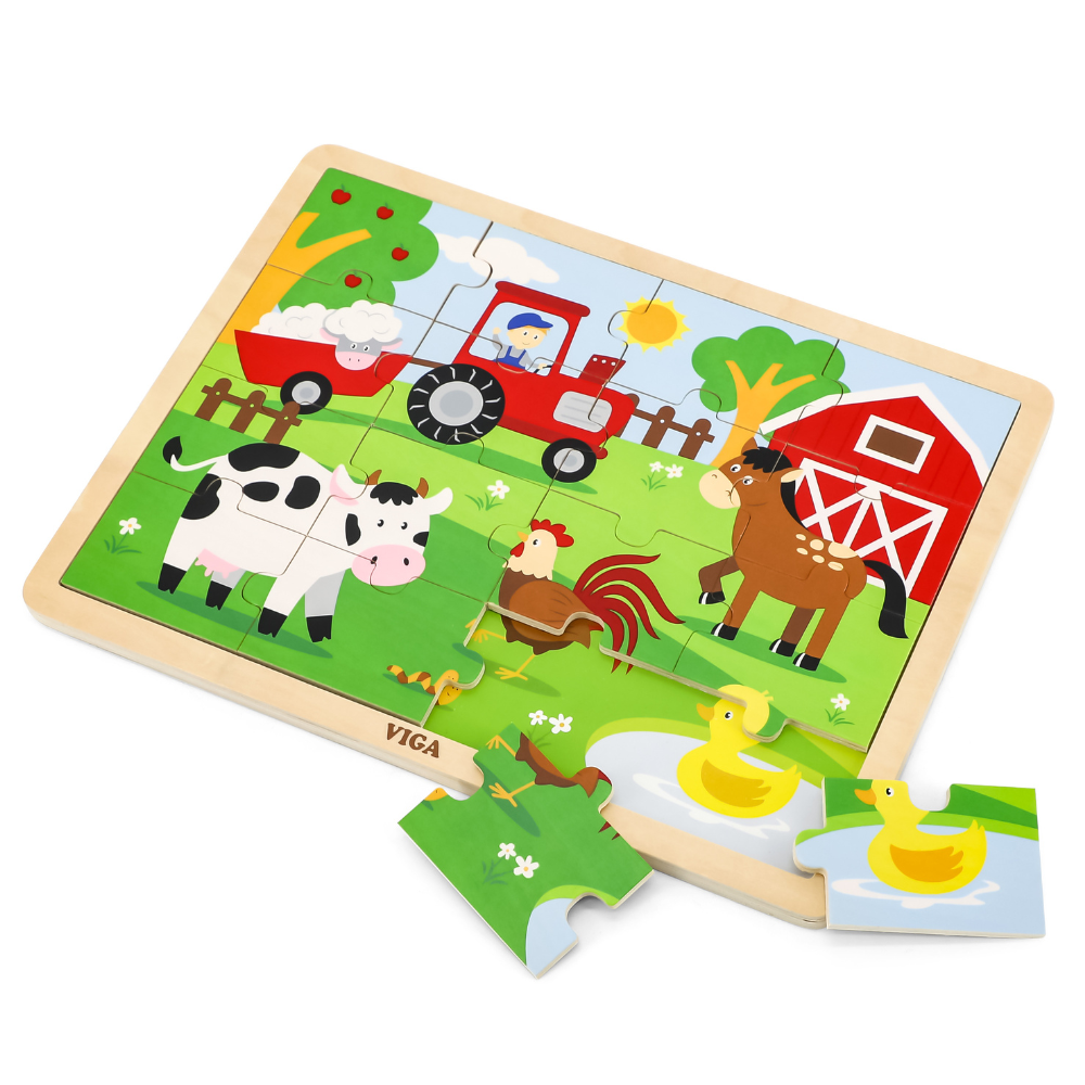 Boite De Rangement + 12 Puzzles En Bois De 16 Pièces