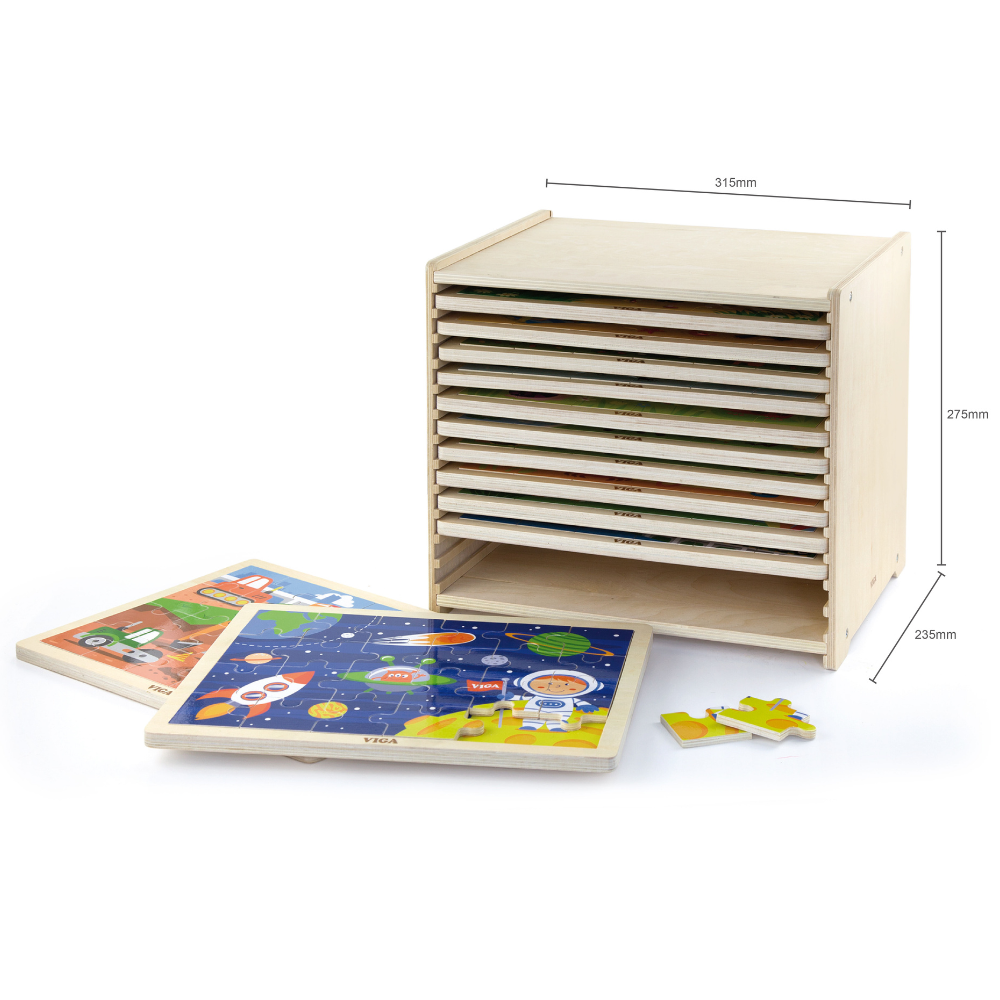 Boite De Rangement + 12 Puzzles En Bois De 24 Pièces