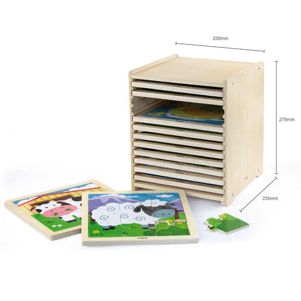 Boite De Rangement + 12 Puzzles En Bois De 9 Pièces