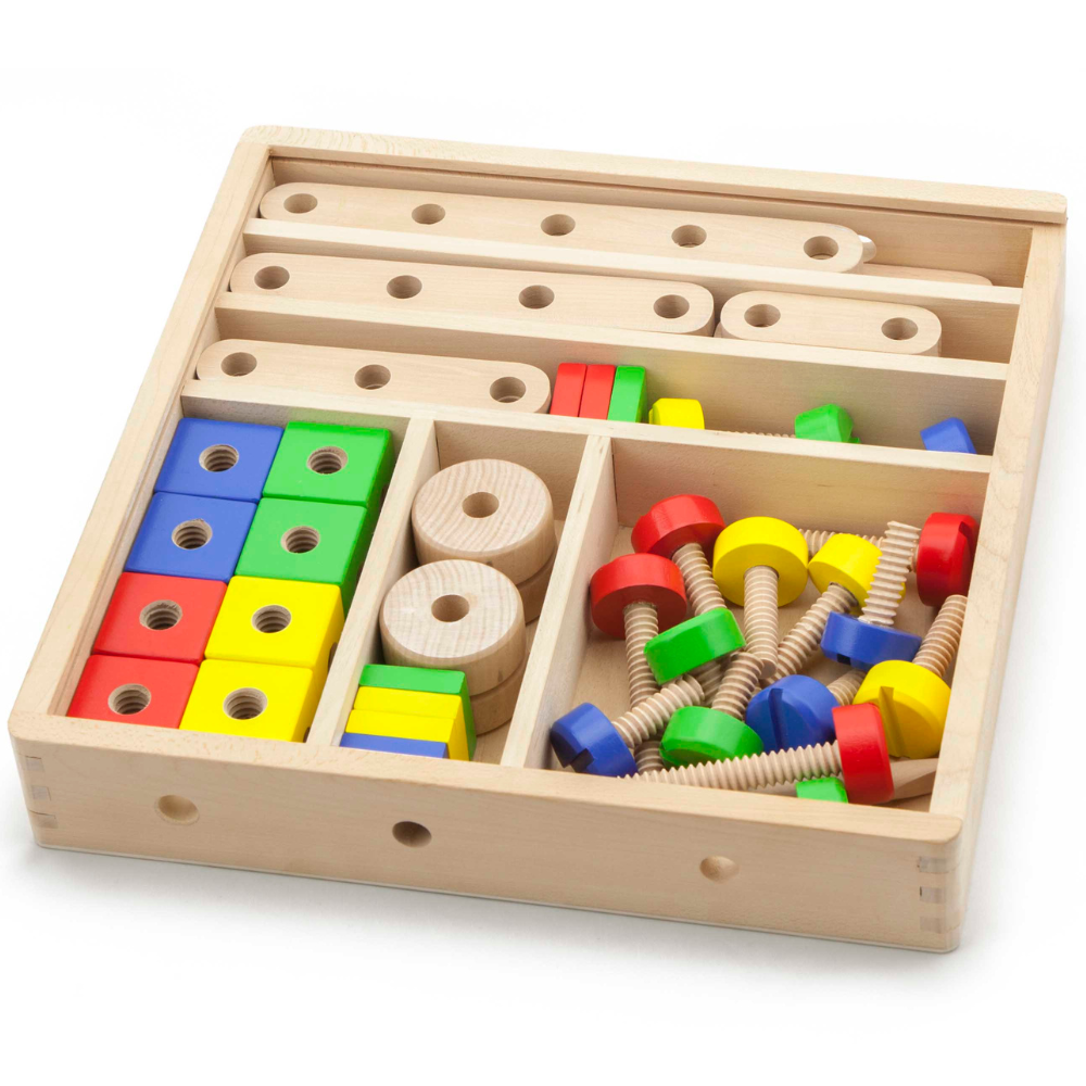 Boîte de construction avec vis en bois - 1 - Eveil Montessori Maroc