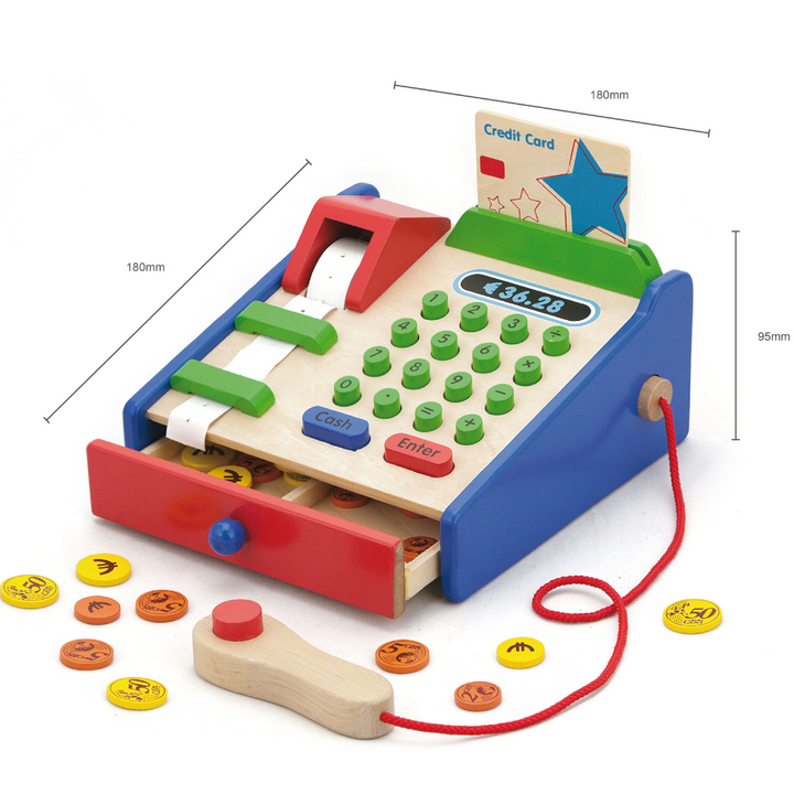 Caisse enregistreuse en bois avec accessoires