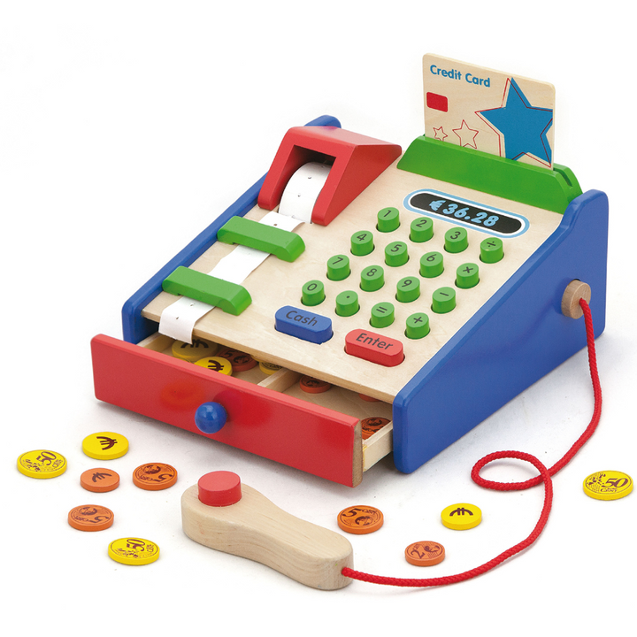 Caisse enregistreuse en bois avec accessoires