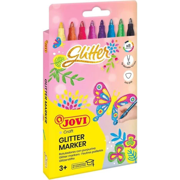 Coffret de 8 feutres pailletés Jovi, couleurs assorties