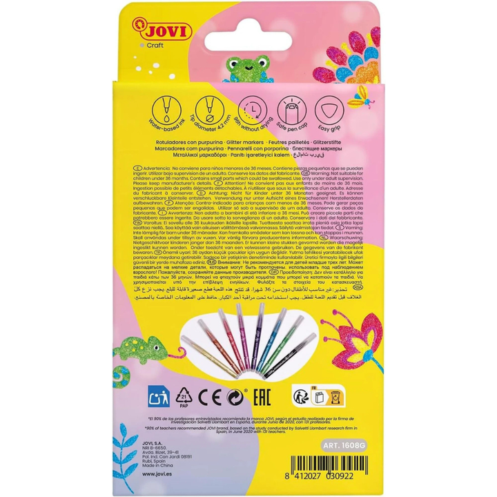 Coffret de 8 feutres pailletés Jovi, couleurs assorties