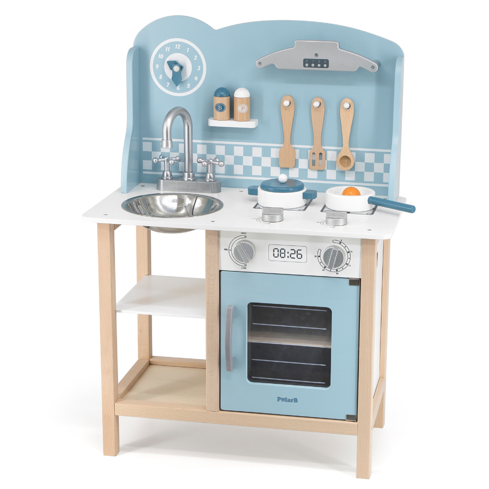 Cuisine en bois avec Ustensiles - Bleu - 1 - Eveil Montessori Maroc