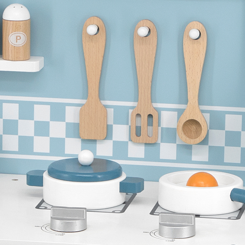 Cuisine en bois avec Ustensiles - Bleu - 3 - Eveil Montessori Maroc