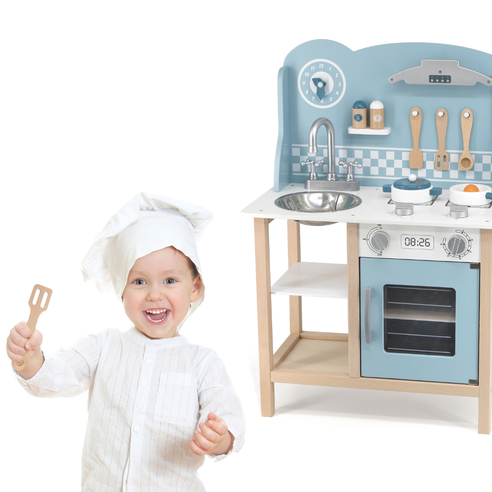 Cuisine en bois avec Ustensiles - Bleu - 2 - Eveil Montessori Maroc